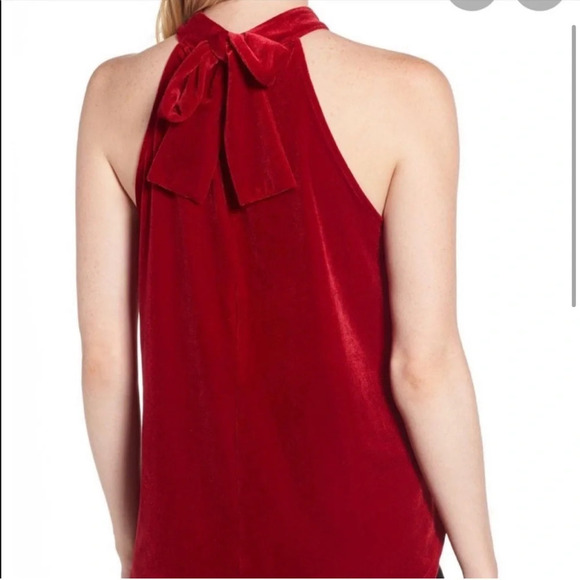 Gibson x Glam Squad Dede Velvet Tie Back Red Halter Top Size Small Holiday Top - Picture 7 of 10